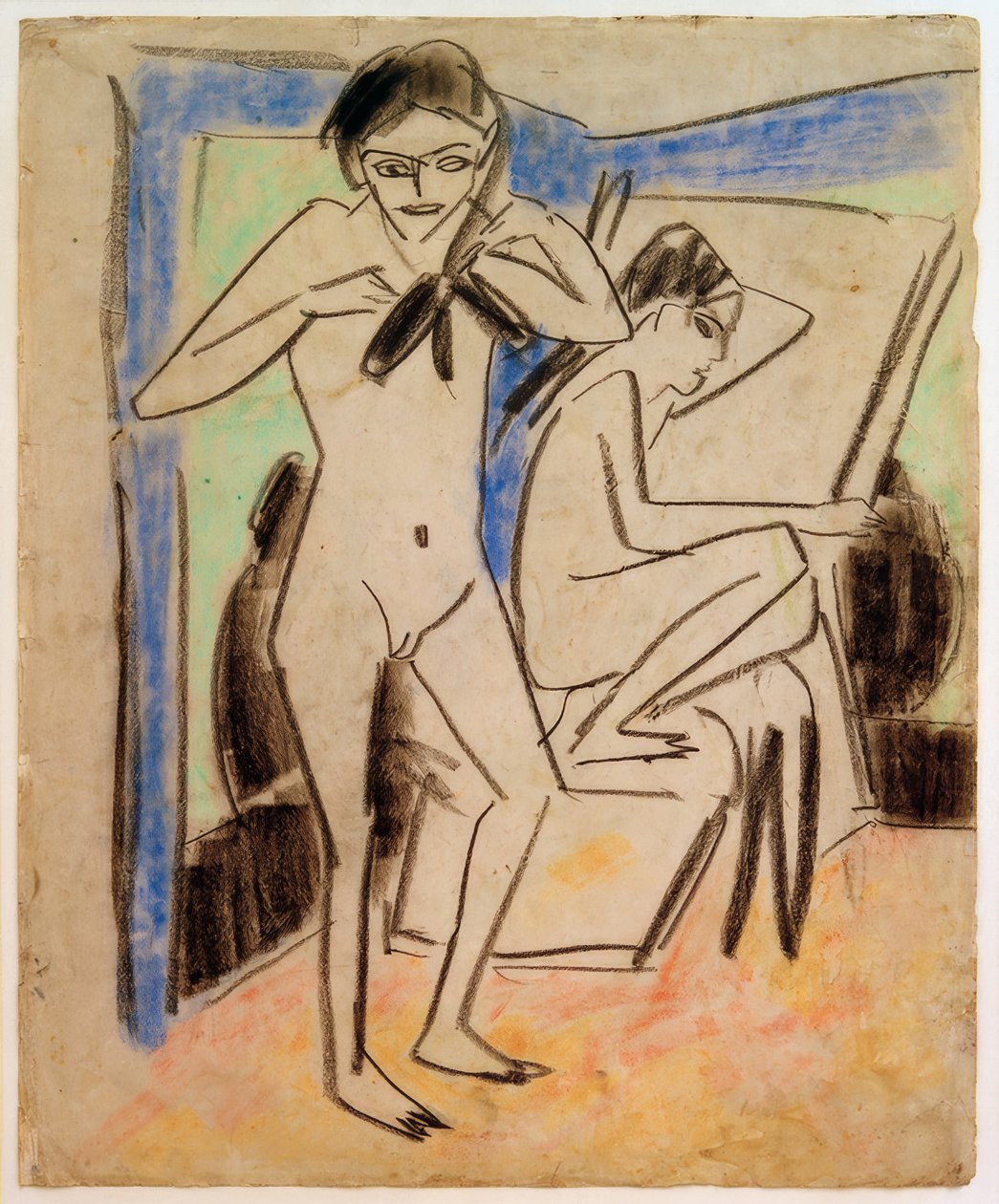 Uten tittel (Fränzi og Marcella i studio) av Ernst Ludwig Kirchner