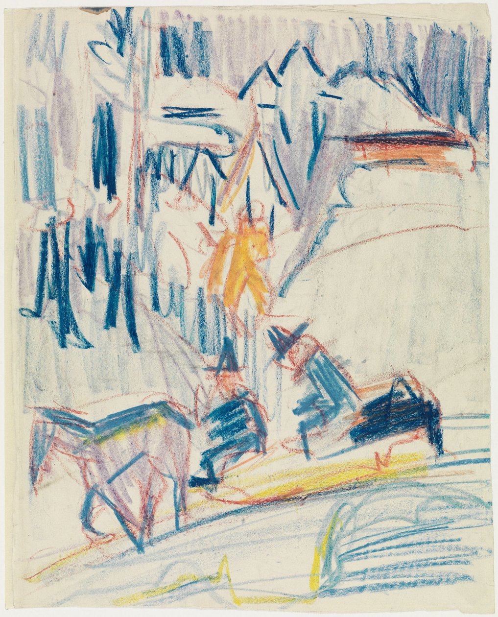 Hesteslede med to menn i høyfjellet av Ernst Ludwig Kirchner