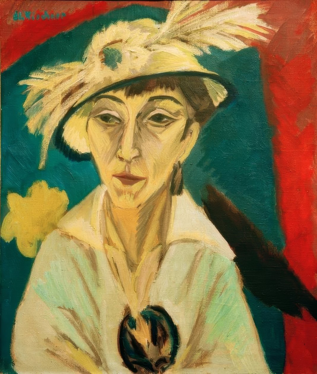 Portrett av Erna Schilling (syk kvinne, dame med hatt) av Ernst Ludwig Kirchner