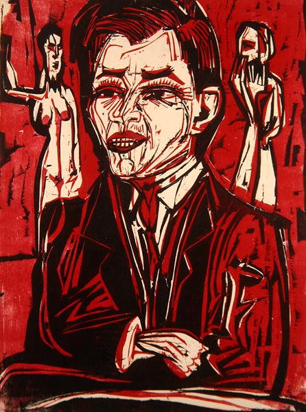 Portrett av Dr. Grohmann (fargetresnitt) av Ernst Ludwig Kirchner