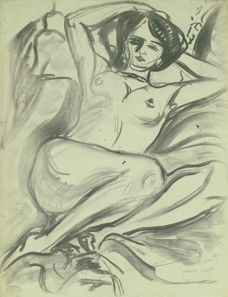 Liggende naken (Isabella), 1906 (kull på papir) av Ernst Ludwig Kirchner