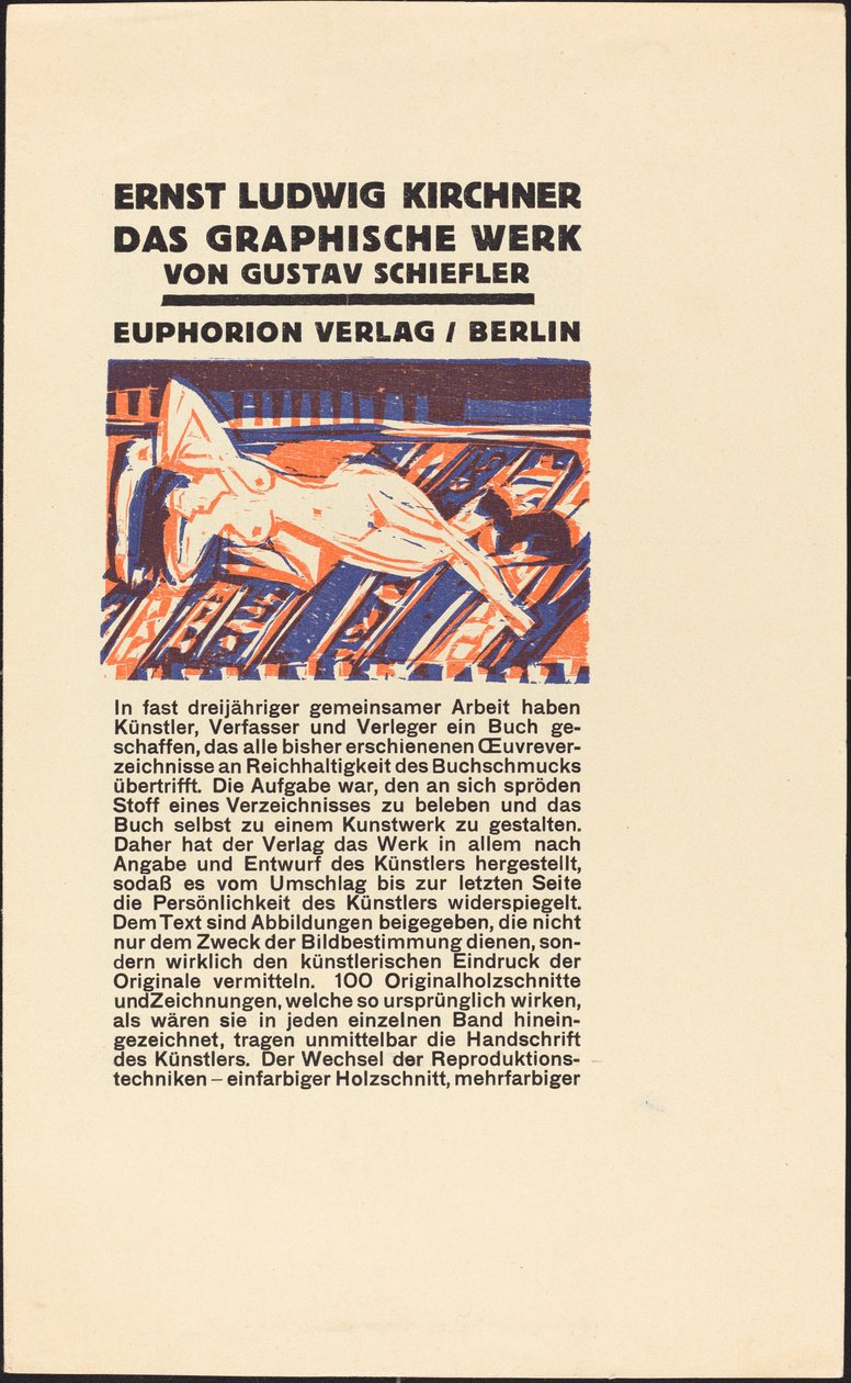 Liggende naken med katt (Illustrasjon for Ernst Ludwig Kirchner: Das Graphisches Werk) av Ernst Ludwig Kirchner