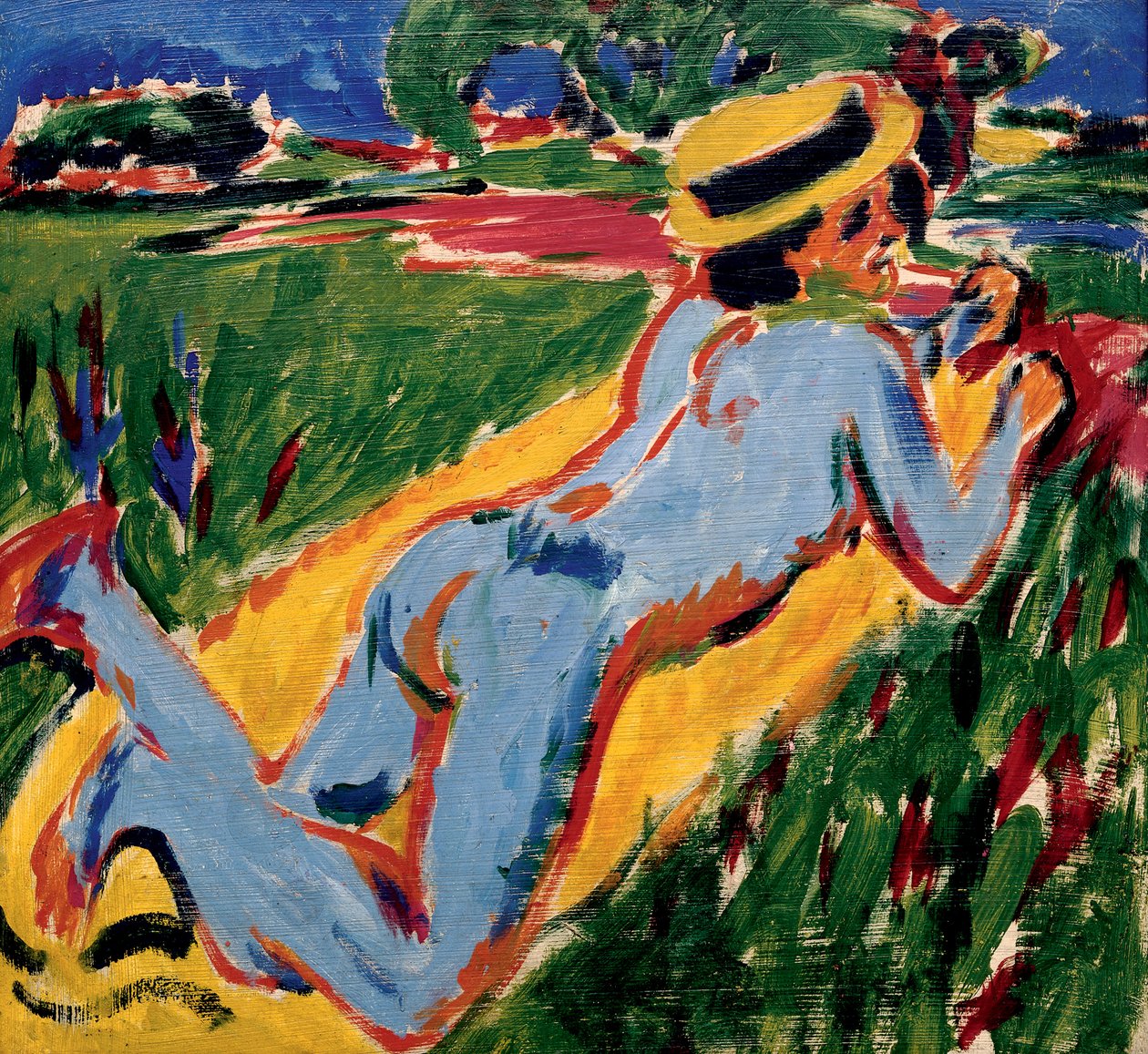 Resirkulering av blå naken i en stråhatt, 1909 av Ernst Ludwig Kirchner