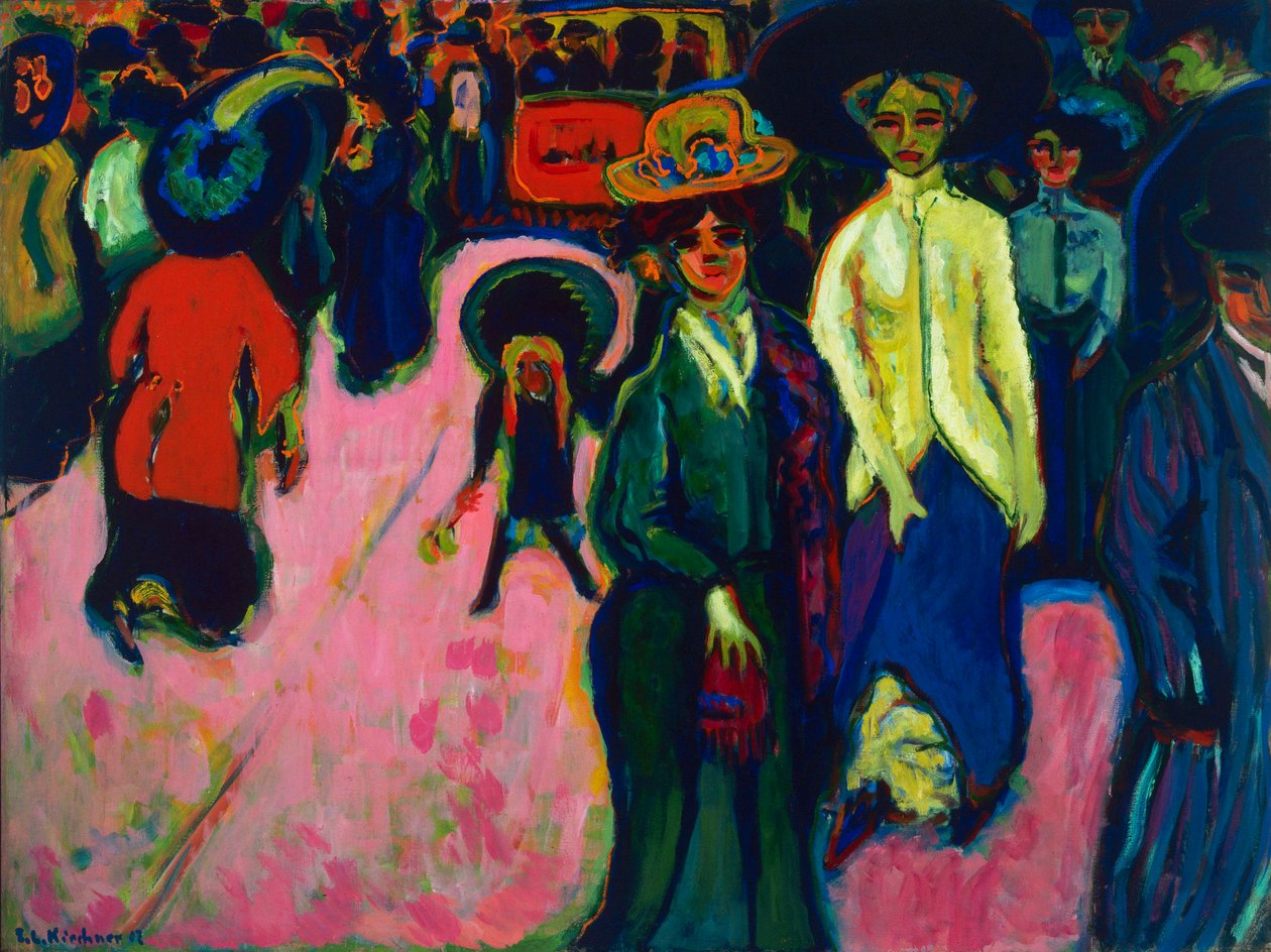 Street, Dresden (Tyskland). Maleri av Ernst Ludwig Kirchner (1880-1938), olje på lerret av Ernst Ludwig Kirchner