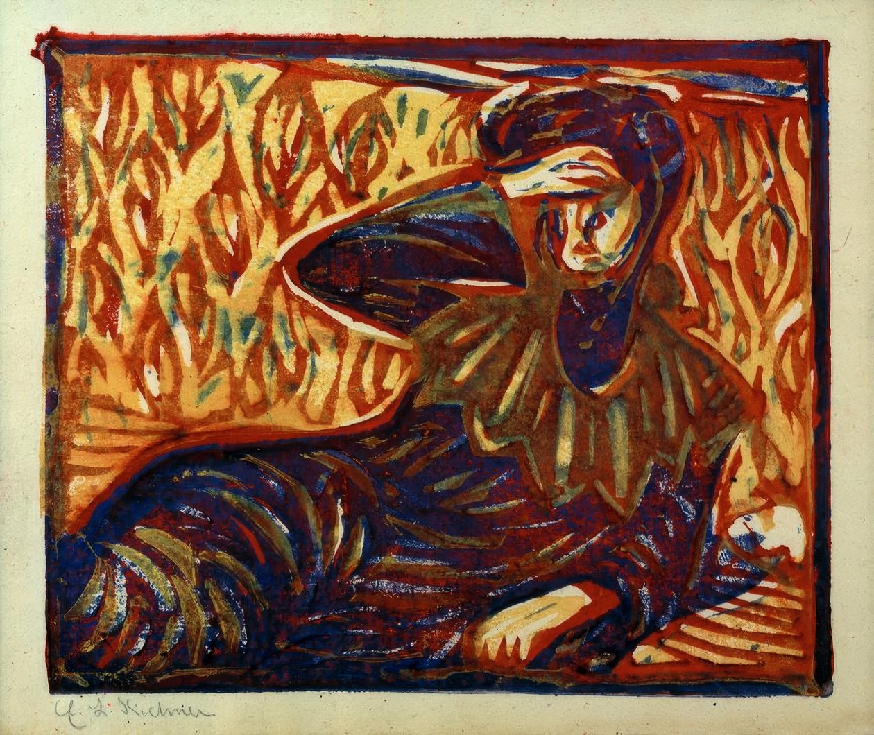 Hvilende jente med hodepine av Ernst Ludwig Kirchner