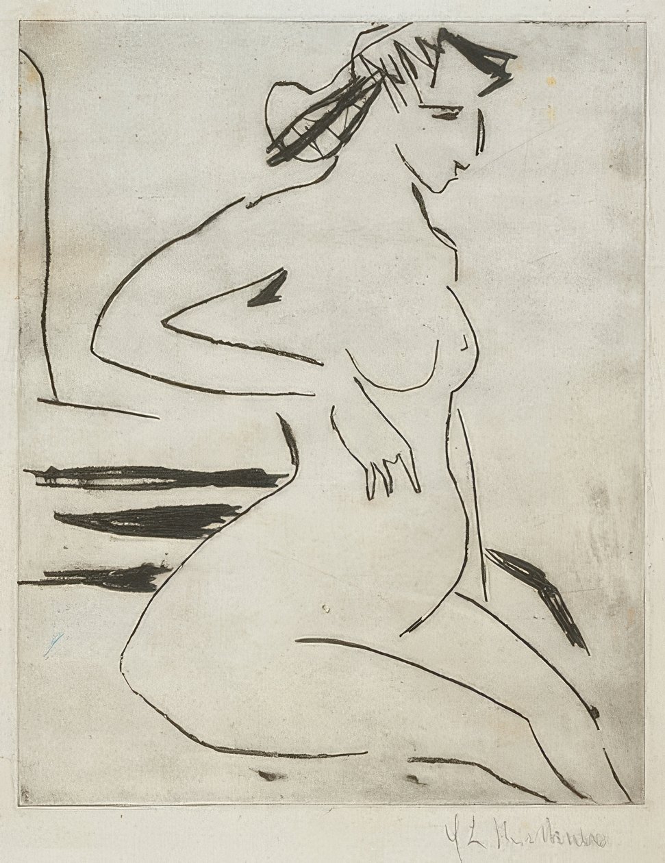 Gravid naken kvinne, sittende. 1909 av Ernst Ludwig Kirchner