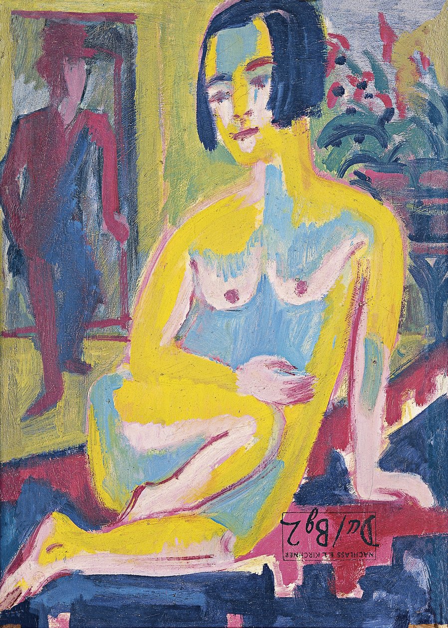 Sittende naken kvinne. Studie, ca 1921-1923 av Ernst Ludwig Kirchner
