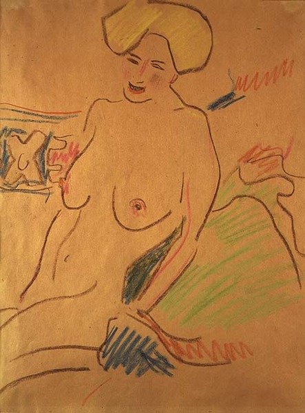 Sittende naken, ca. 1907 (kritt på papir) av Ernst Ludwig Kirchner