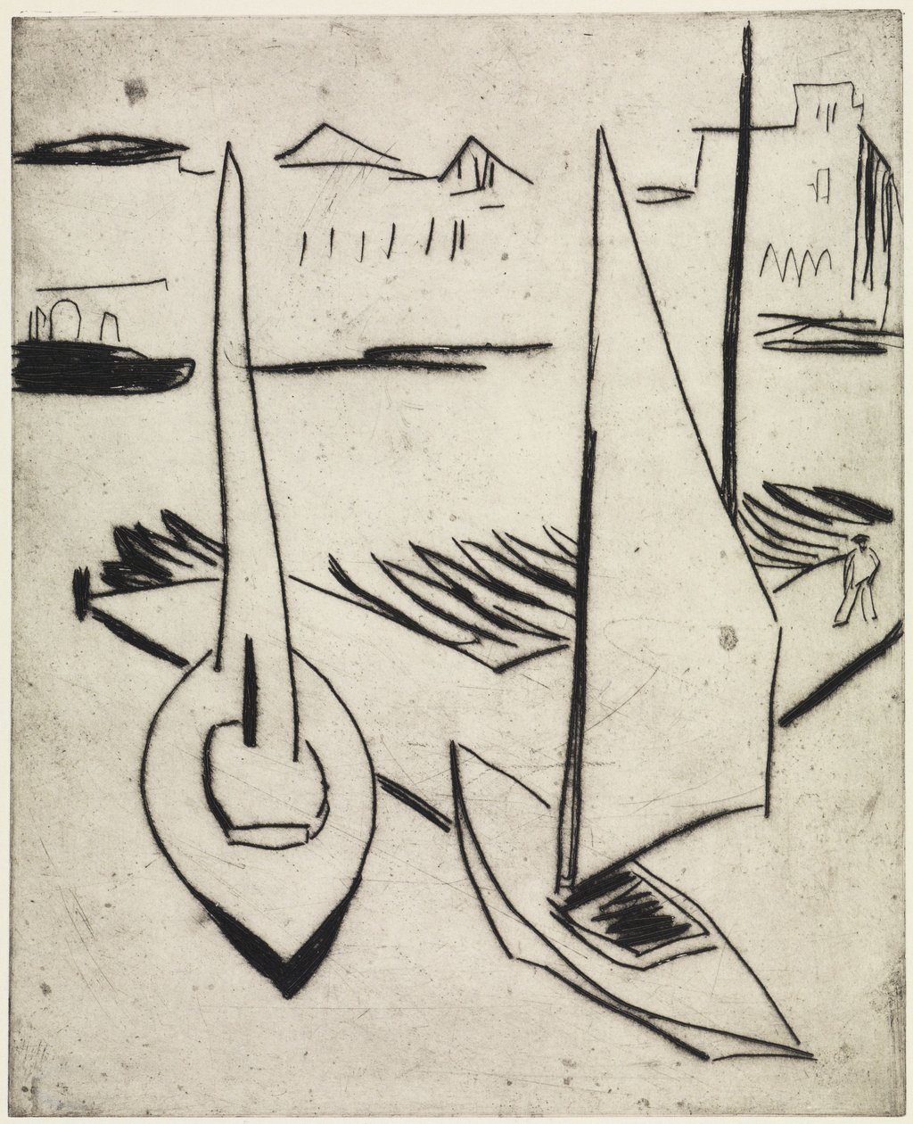Seilbåthavn ved Alster, Hamburg / Gate med obelisker, Dresden av Ernst Ludwig Kirchner