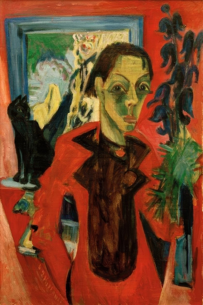Selvportrett med katt av Ernst Ludwig Kirchner