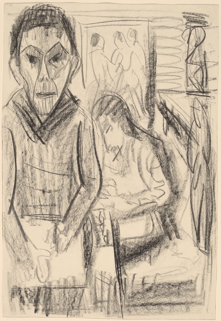 Selvportrett i studio av Ernst Ludwig Kirchner