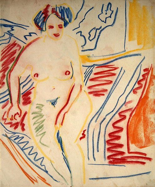 Sitter naken med blått hår av Ernst Ludwig Kirchner