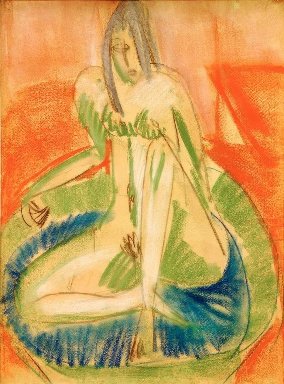 Sitter naken kvinne i badekaret av Ernst Ludwig Kirchner