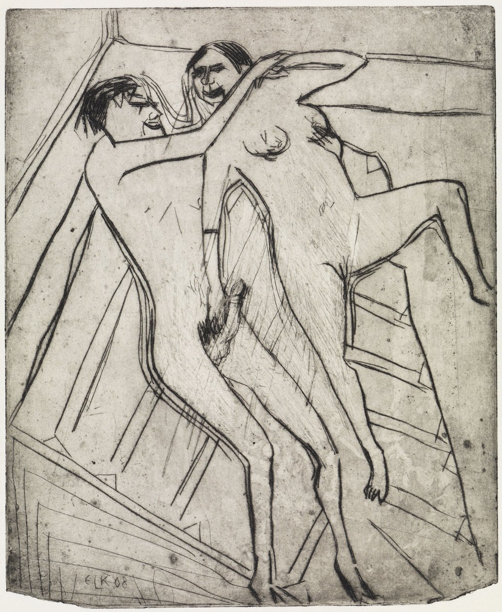 Sittende jente på stranden/Forelsket par av Ernst Ludwig Kirchner