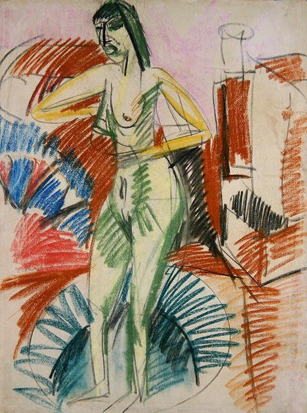 Stående kvinne naken, i et badekar av Ernst Ludwig Kirchner
