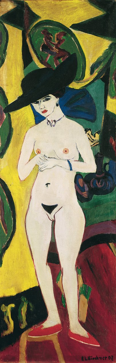 Stående naken med hatt av Ernst Ludwig Kirchner