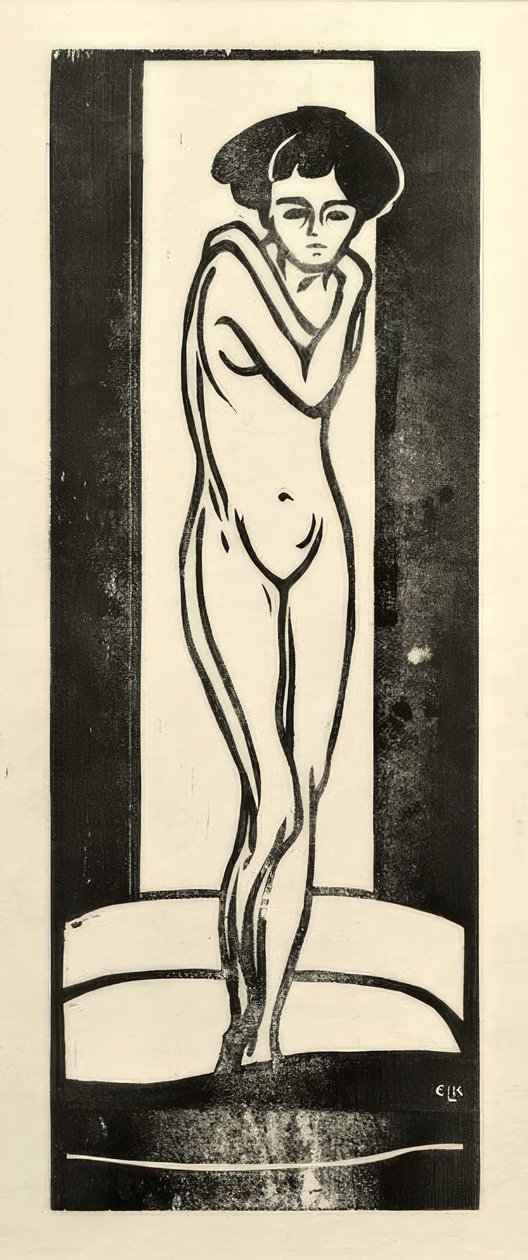 Stående naken jente med foldede armer av Ernst Ludwig Kirchner