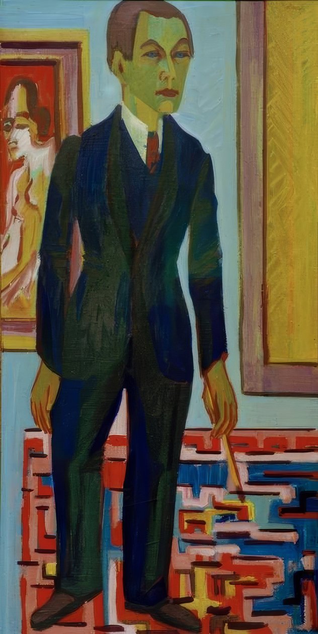 Stående maler. Selvportrett av Ernst Ludwig Kirchner