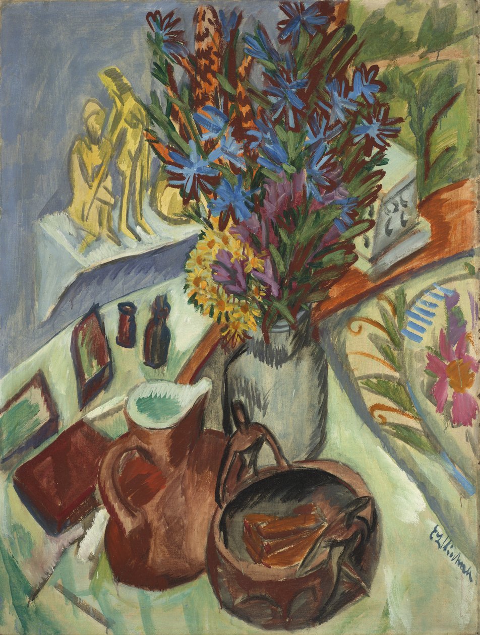 Stilleben med mugge og afrikansk skål av Ernst Ludwig Kirchner