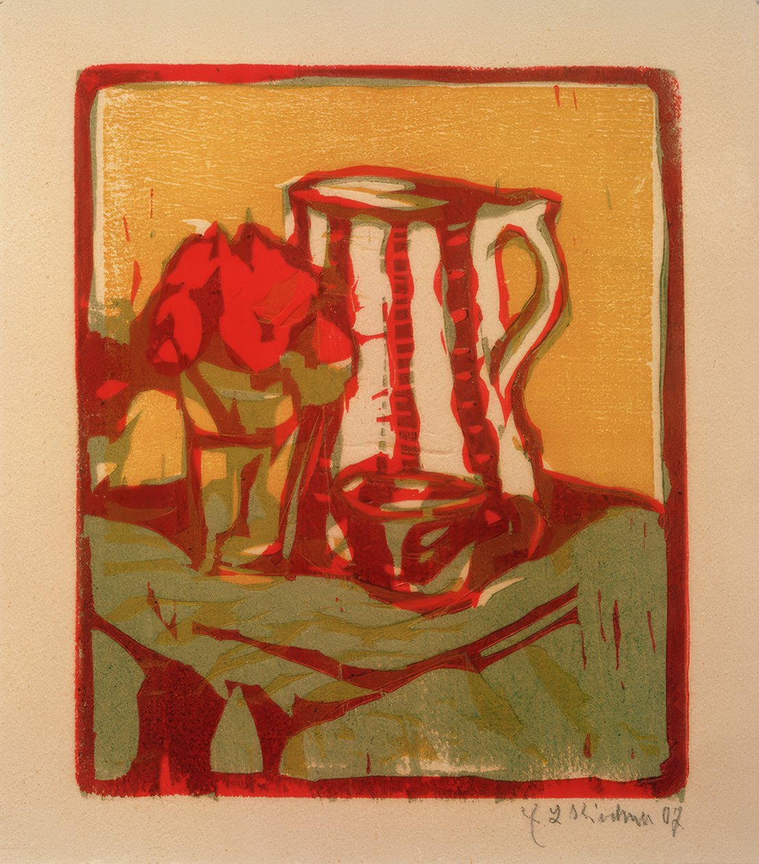 Stilleben med kanne og blomster av Ernst Ludwig Kirchner