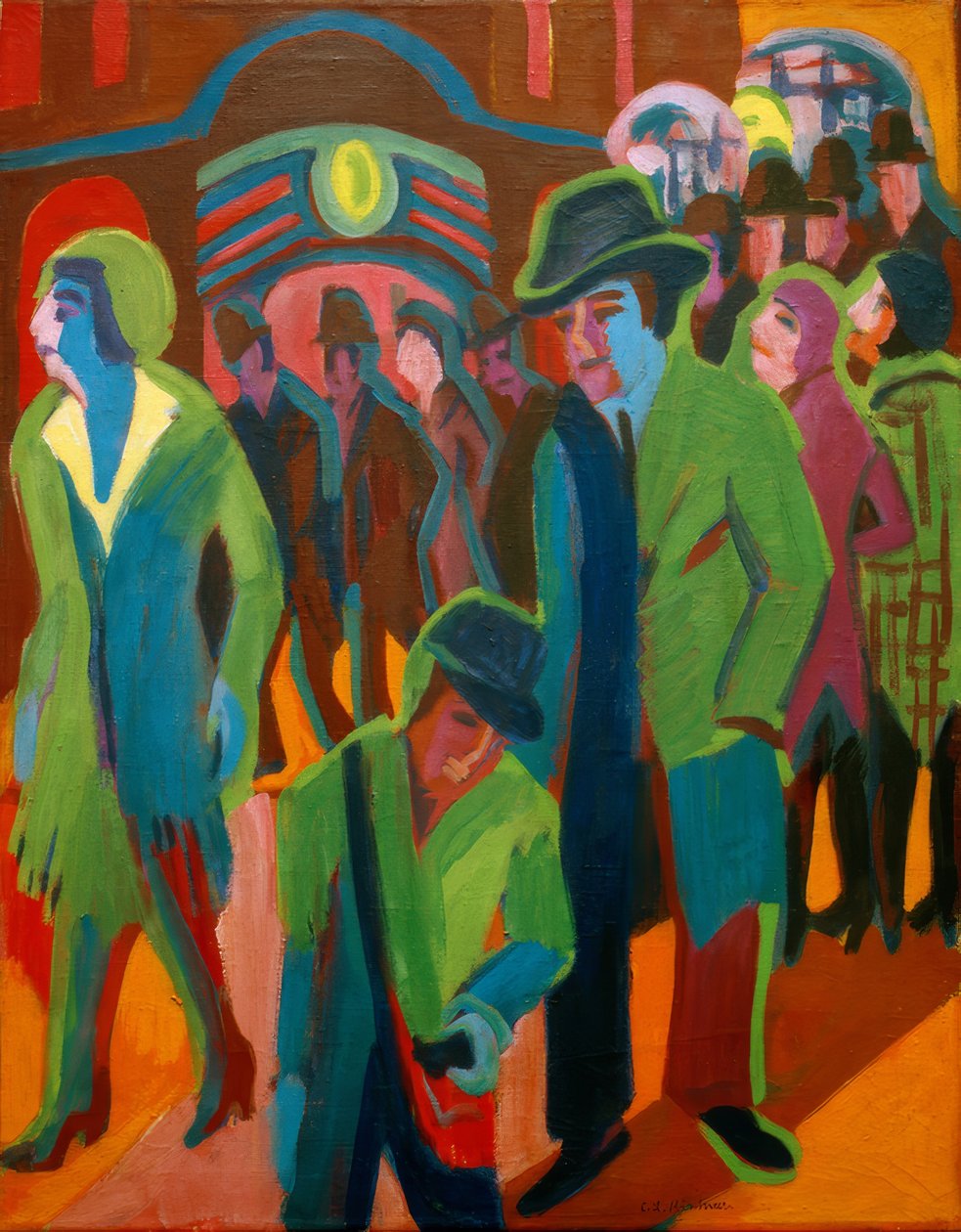 Gate med forbipasserende i nattlys av Ernst Ludwig Kirchner