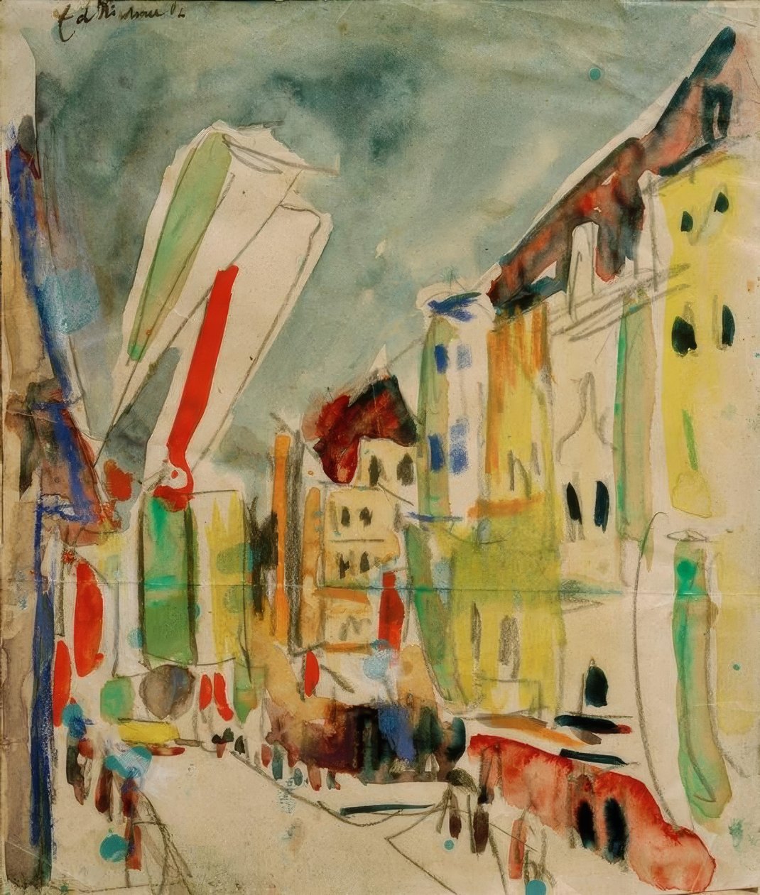 Gatebilde med flagg av Ernst Ludwig Kirchner