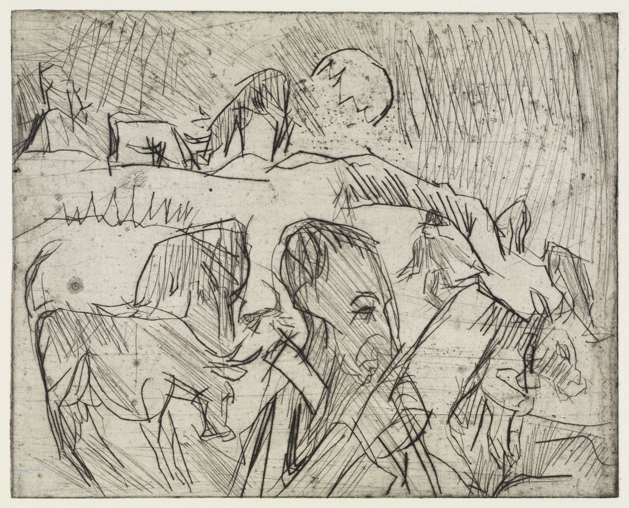 Studie Mardersteig / Gjeter med kyr på fjellet av Ernst Ludwig Kirchner