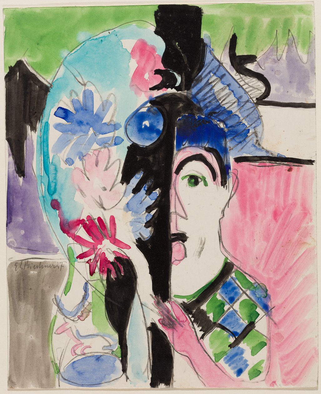 Studie til «Møllerhode med blomster» av Ernst Ludwig Kirchner