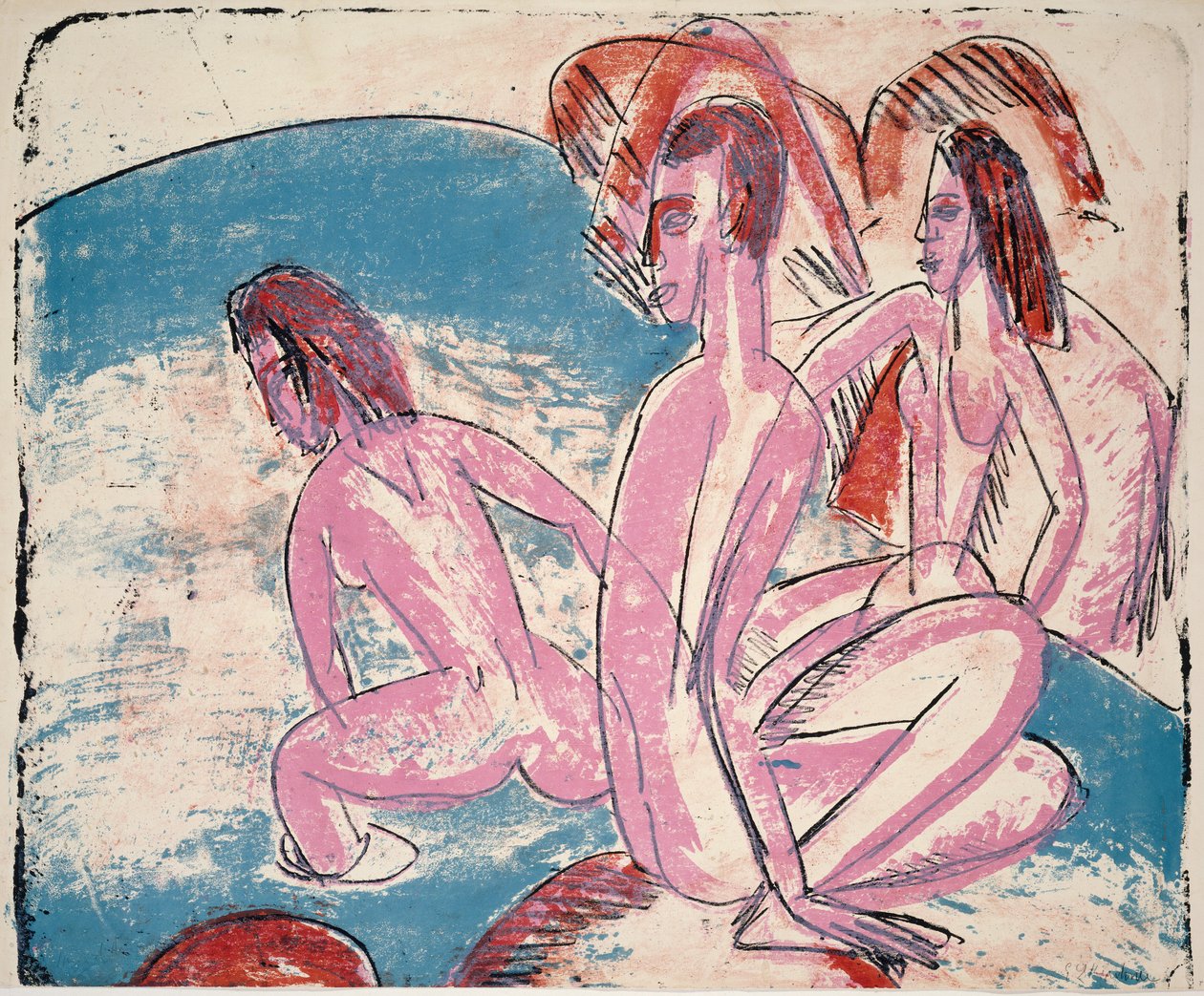 Three Bathers av Stones av Ernst Ludwig Kirchner