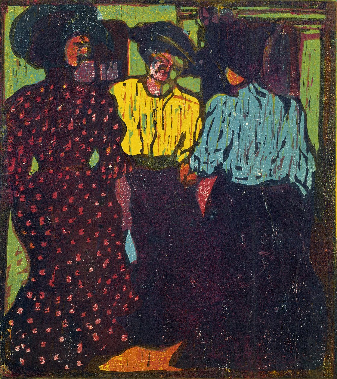 Tre kvinner snakker, 1907 av Ernst Ludwig Kirchner
