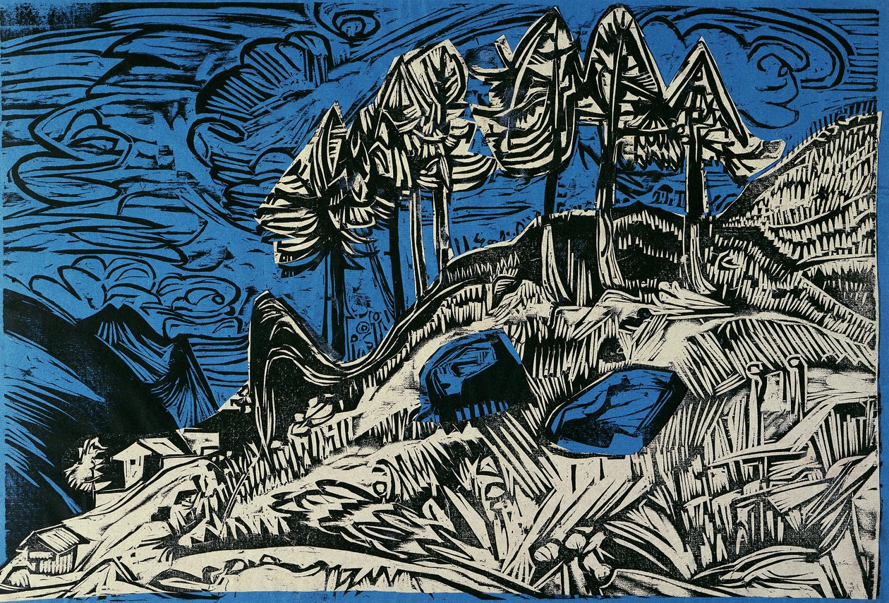 Trær i en fjellskråning av Ernst Ludwig Kirchner
