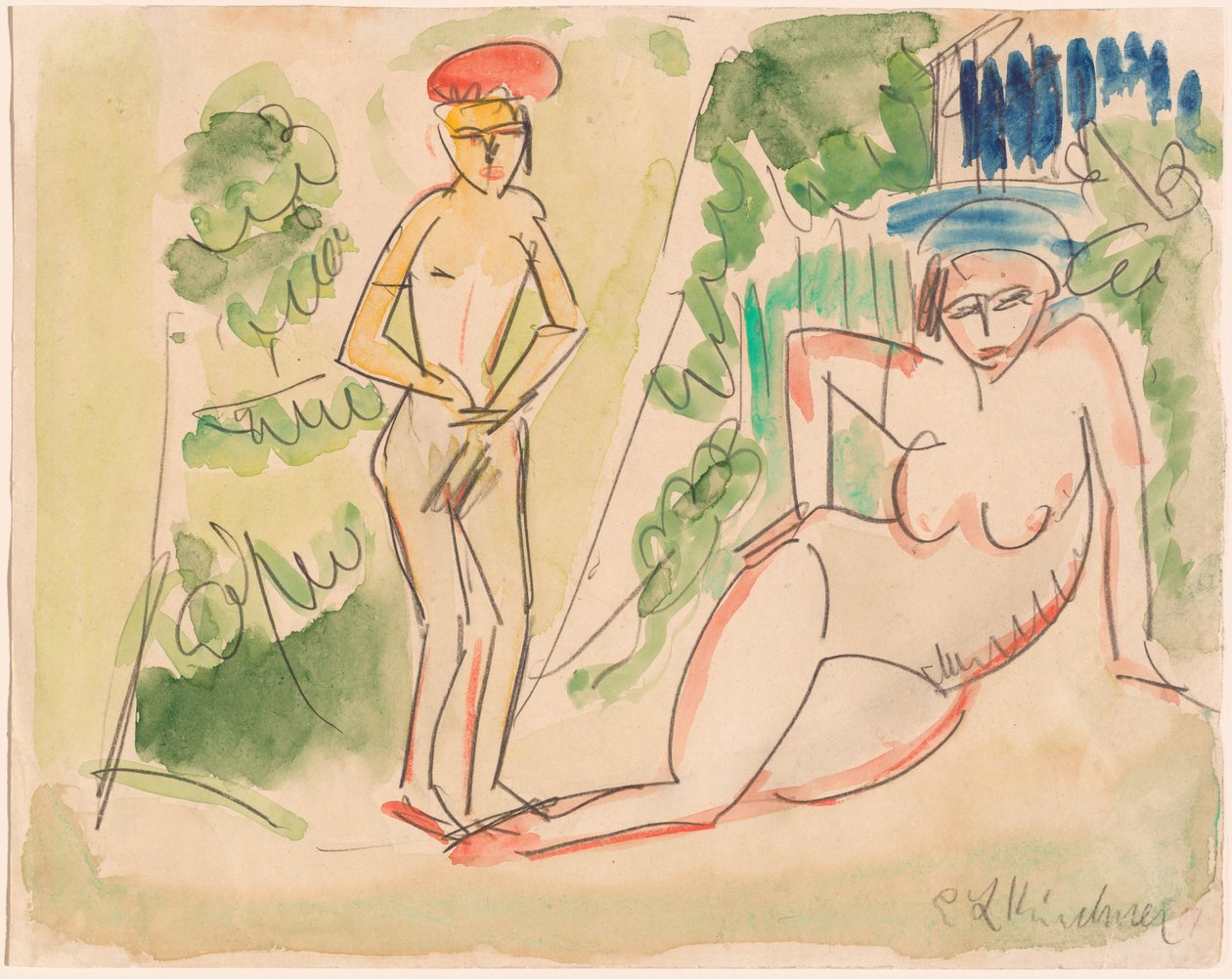 To badende ved skogen av Ernst Ludwig Kirchner