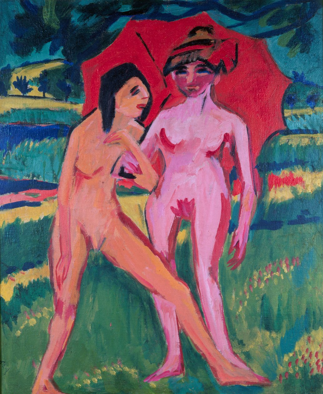 To jenter under en paraply av Ernst Ludwig Kirchner