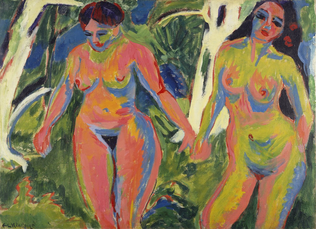 To nakne kvinner i en skog, 1909 av Ernst Ludwig Kirchner