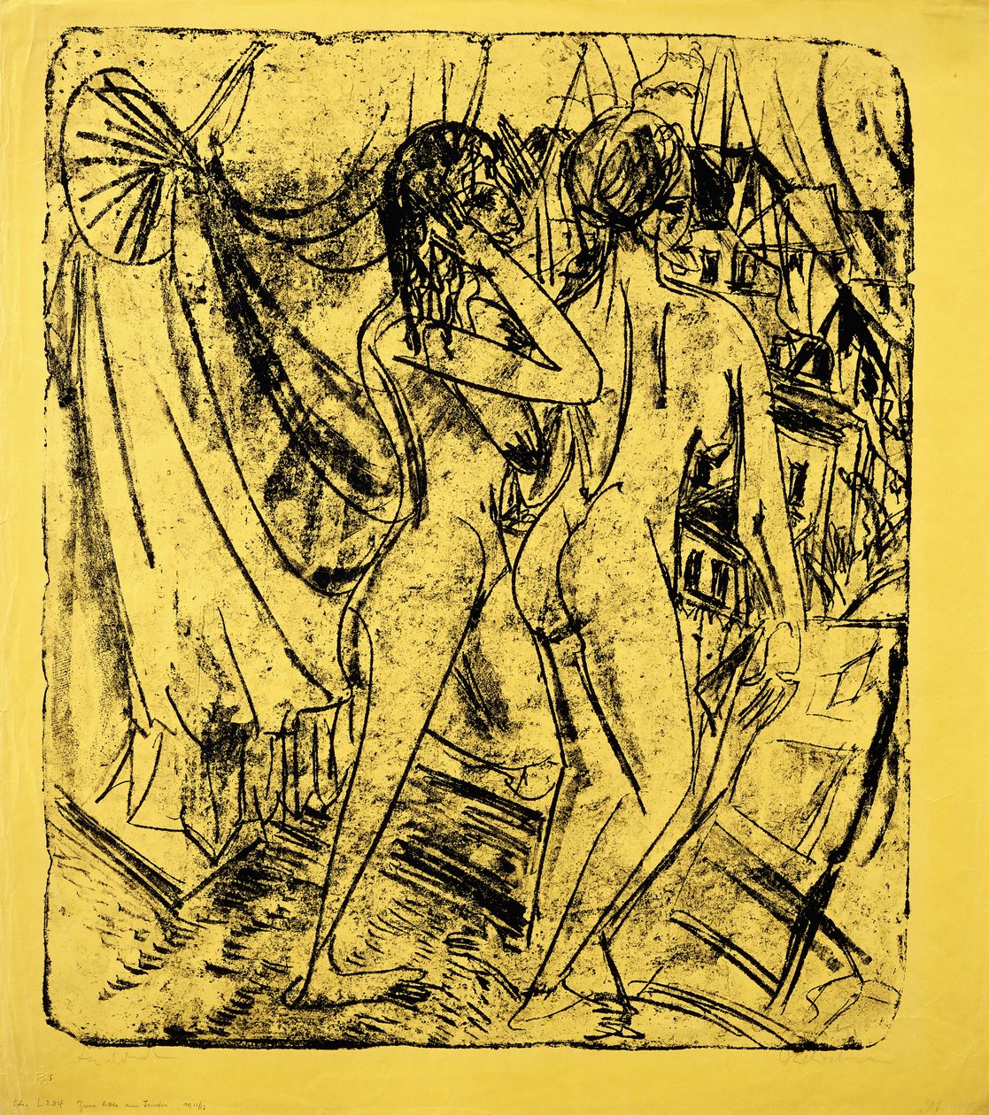 To nakenbilder ved vinduet, 1915 av Ernst Ludwig Kirchner