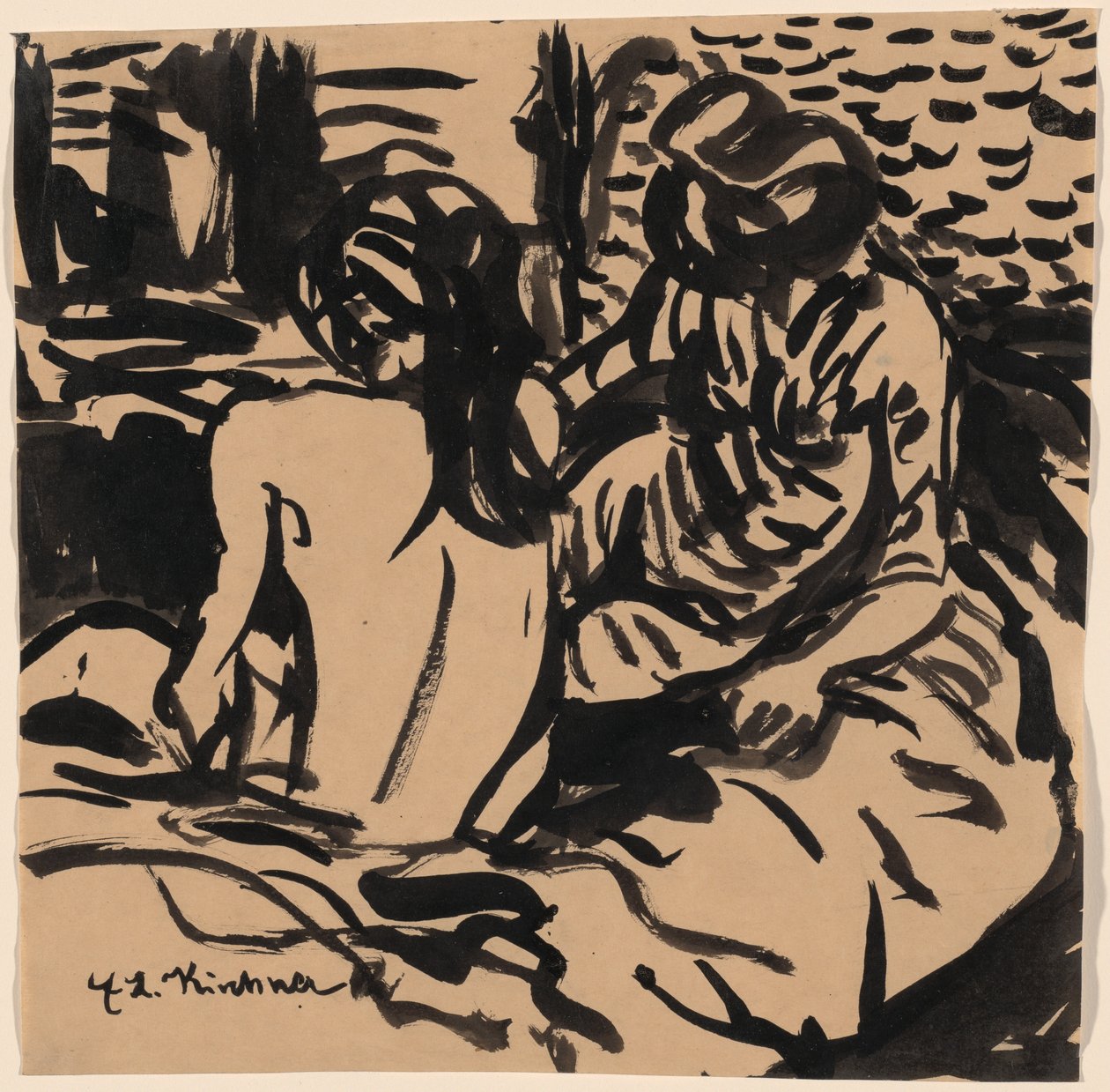 To nakenbilder på en seng (Isabella og en yngre jente) av Ernst Ludwig Kirchner