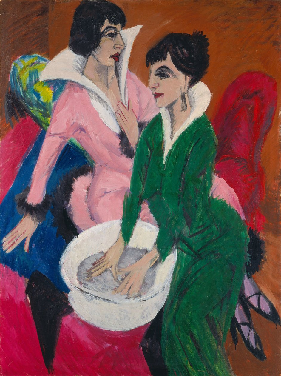 To kvinner ved en vask. Søstrene, 1913. av Ernst Ludwig Kirchner