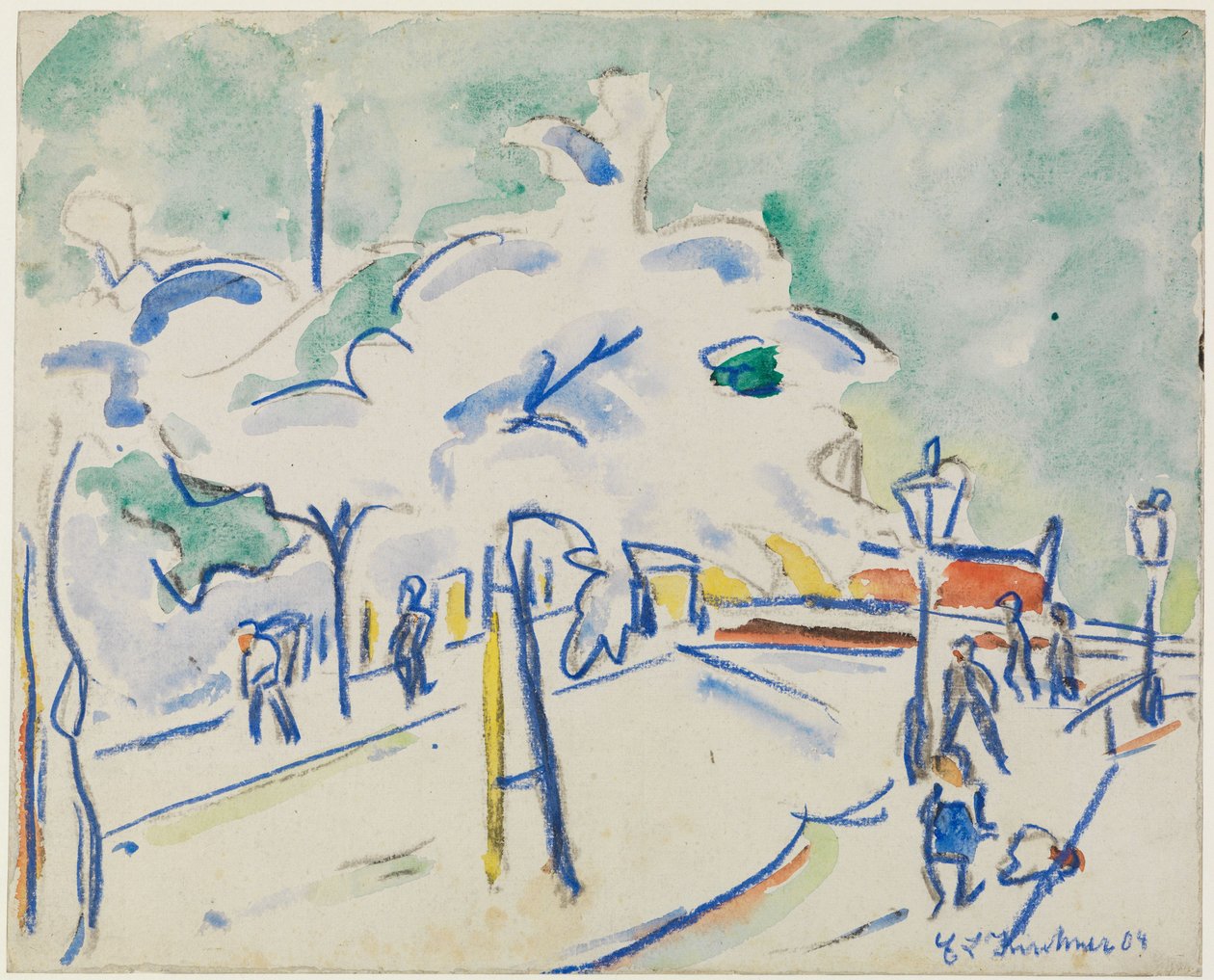 Elvebredd med trær (Dresden) av Ernst Ludwig Kirchner