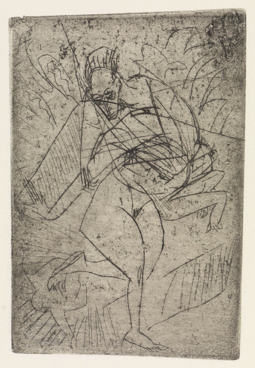 Voldtektsscene/Tre sittende nakenbilder i rommet av Ernst Ludwig Kirchner