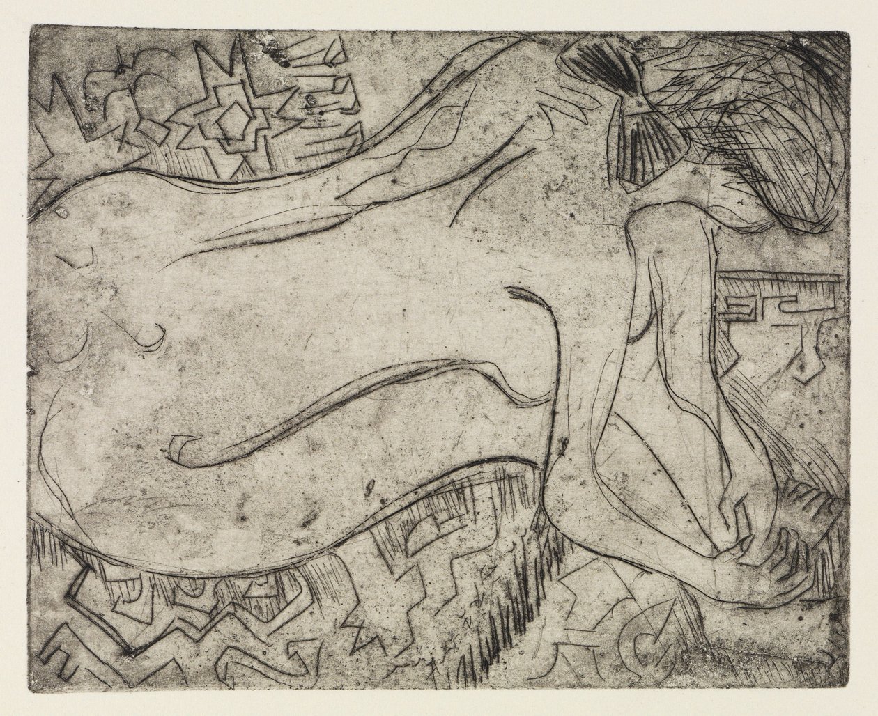 Wannsee ved Potsdam med motorbåt/Naken kvinne under pedikyr av Ernst Ludwig Kirchner
