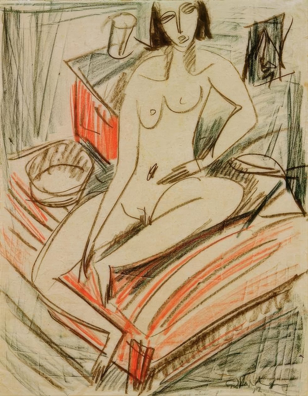 Naken kvinne sitter på sengen av Ernst Ludwig Kirchner