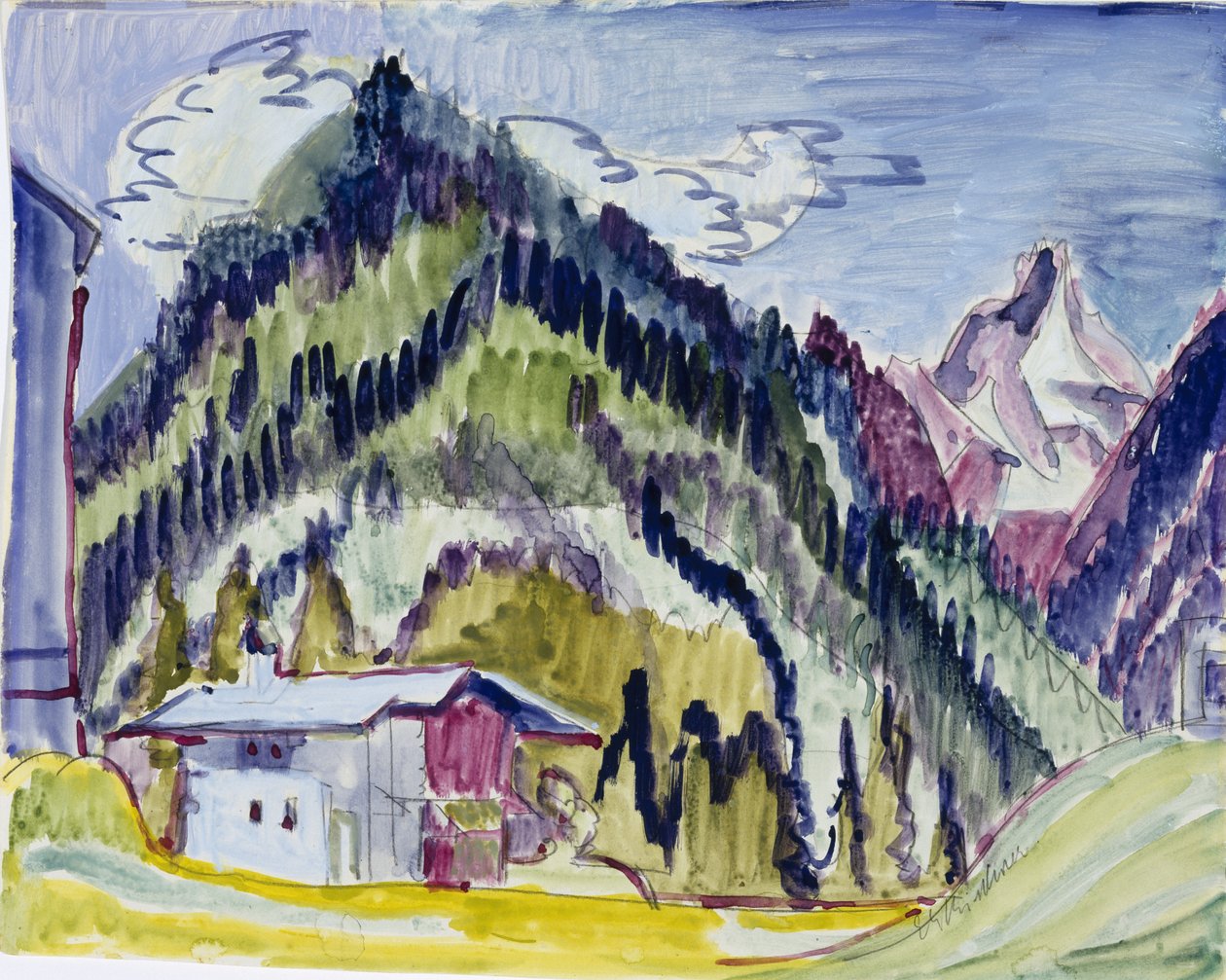 Wilderness Home, 1924-25 (wc og grafitt på papir) av Ernst Ludwig Kirchner