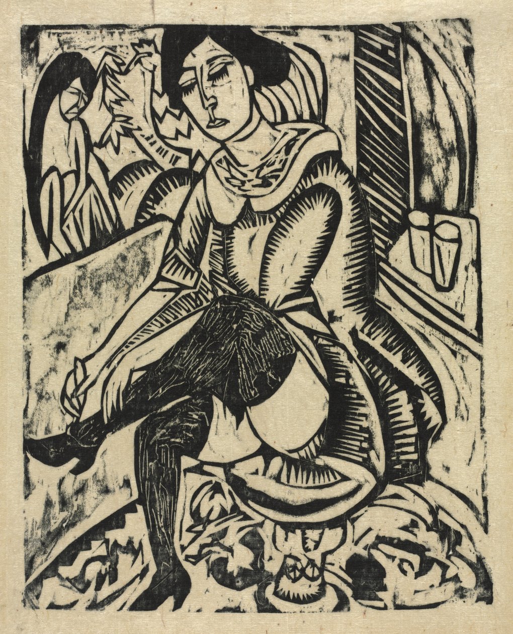 Kvinne tar på seg skoene av Ernst Ludwig Kirchner