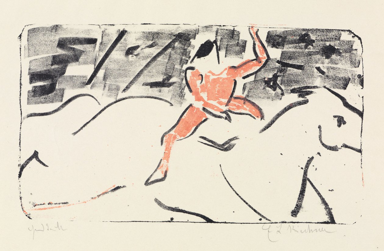 Sirkusrytter på en hvit hest (jockey) av Ernst Ludwig Kirchner