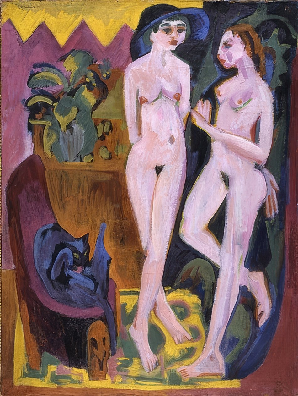 To nakenbilder i ett rom. 1914 av Ernst Ludwig Kirchner