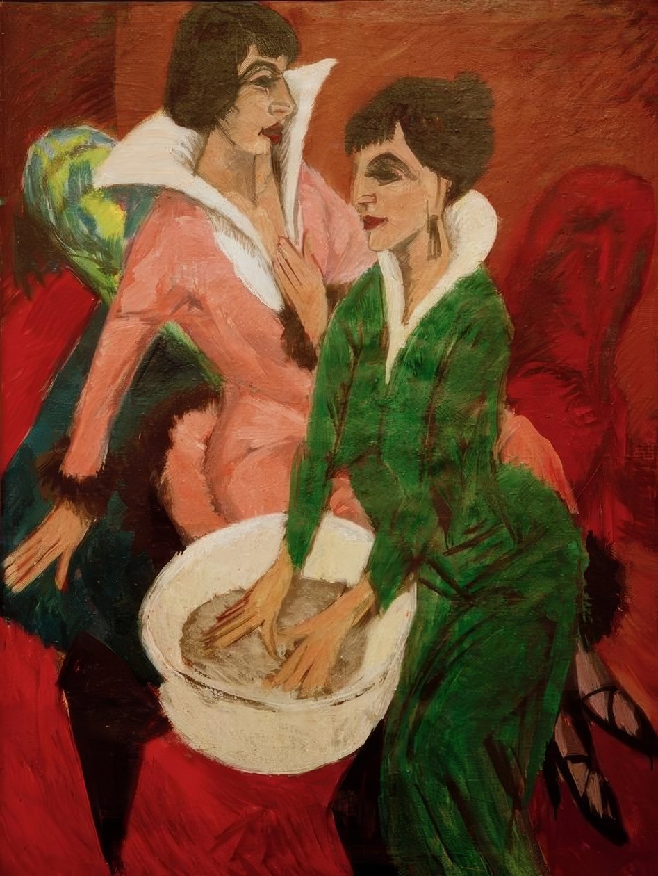 To kvinner med vasker; Søstrene av Ernst Ludwig Kirchner