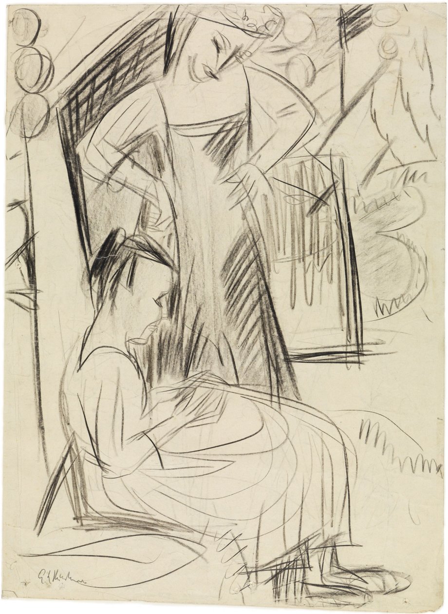 To jenter foran huset av Ernst Ludwig Kirchner