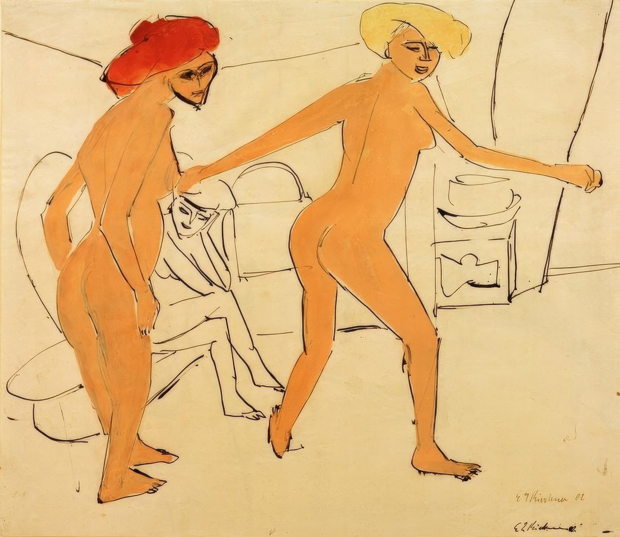 To nakne dansere av Ernst Ludwig Kirchner