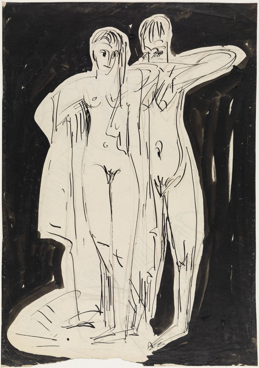 To stående nakne personer som tørker seg av Ernst Ludwig Kirchner