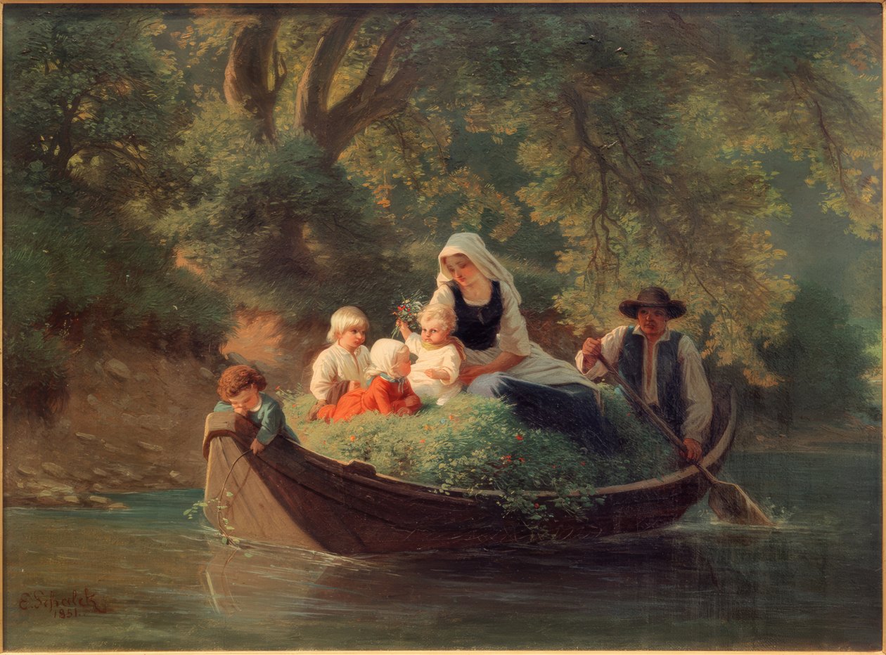 Bondefamilie i båt av Ernst Schalck